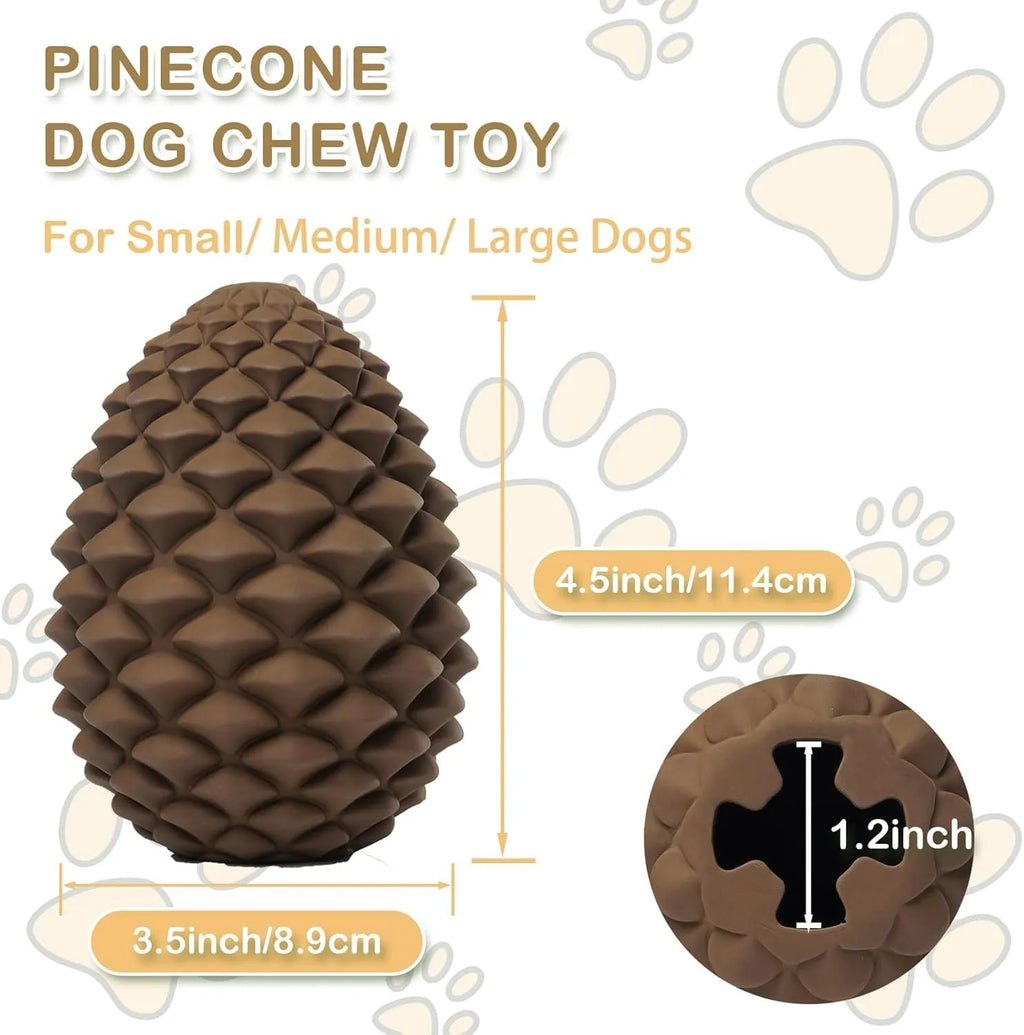Natural rubber pine cone shaped dog toy with treat dispenser for medium and large dogs