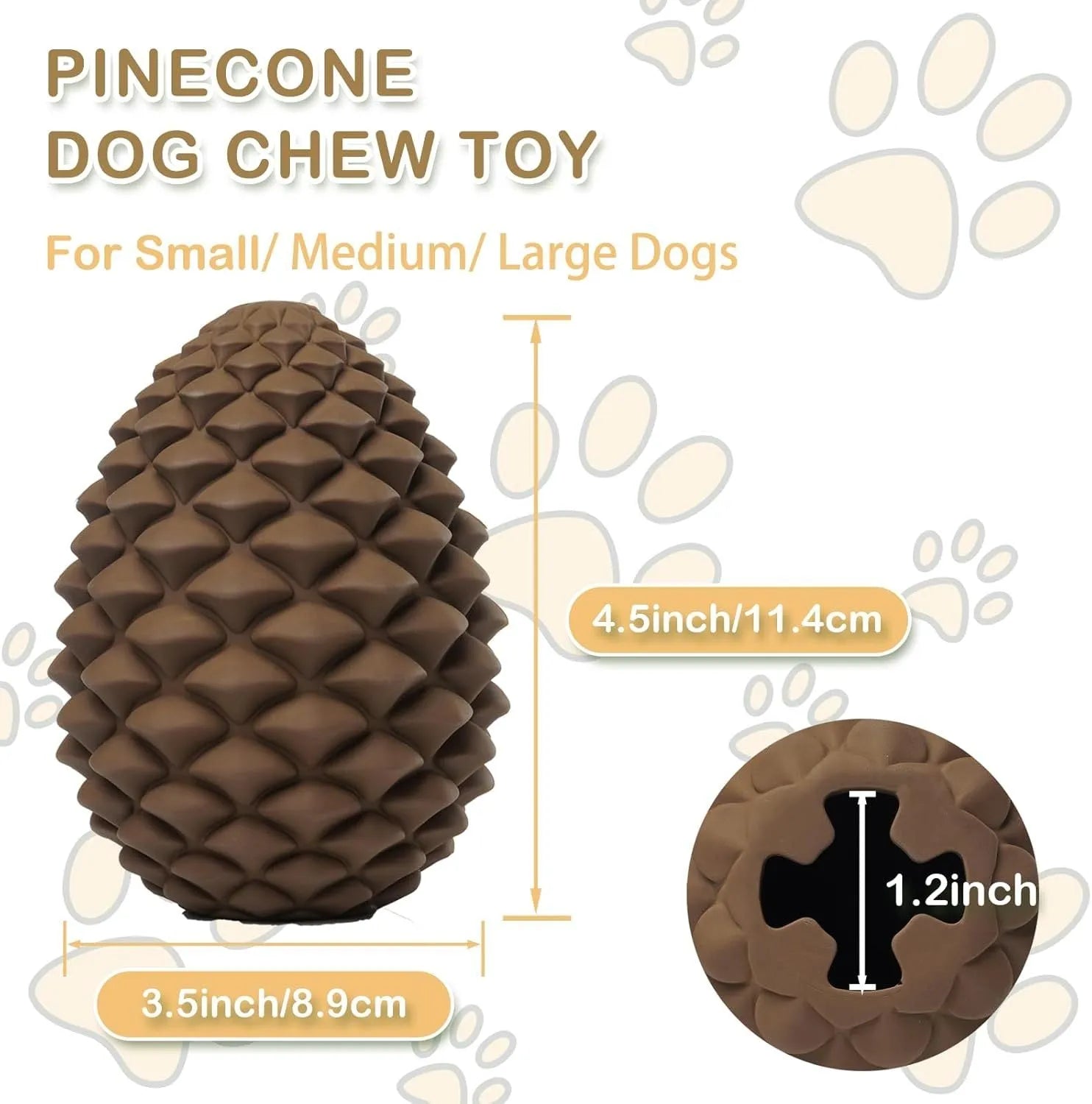 Natural rubber pine cone shaped dog toy with treat dispenser for medium and large dogs