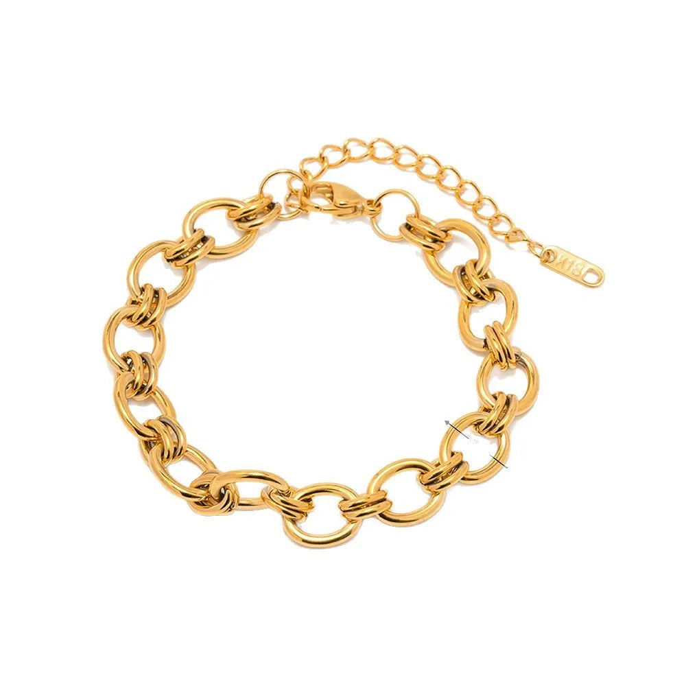 18K gold-plated titanium steel O-ring chain bracelet for women, gold colour, European American style