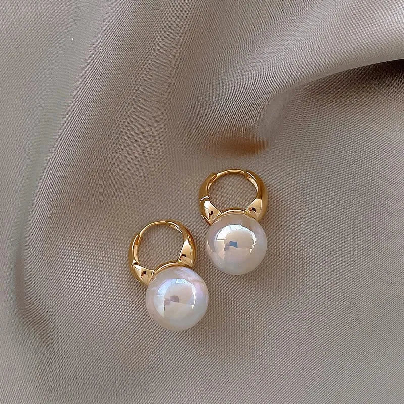 Mermaid pearl earrings for women in 14K gold plated copper U-shape clip-on style white colour