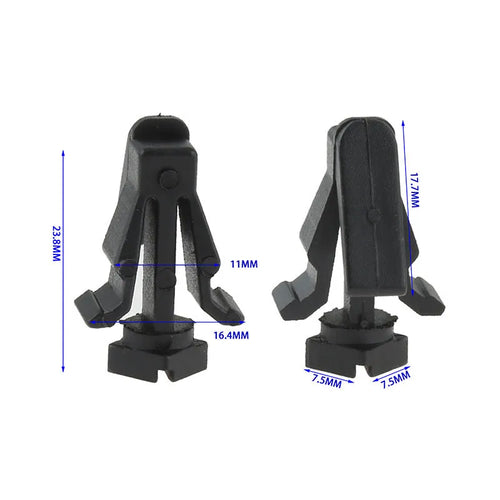 Black plastic automotive fastening clip for Nissan bumper and radiator grille, part number 76882-0M060