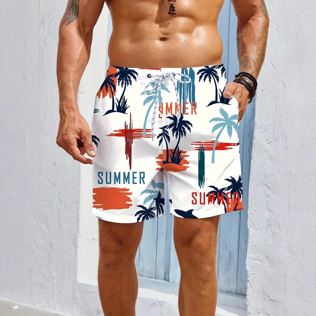 Men's quick-dry polyester swimming trunks with micro-elastic construction in various colour options