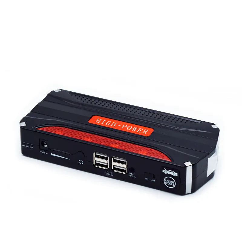 Black and red vehicle emergency starting power supply with 7800mAh capacity and protective case