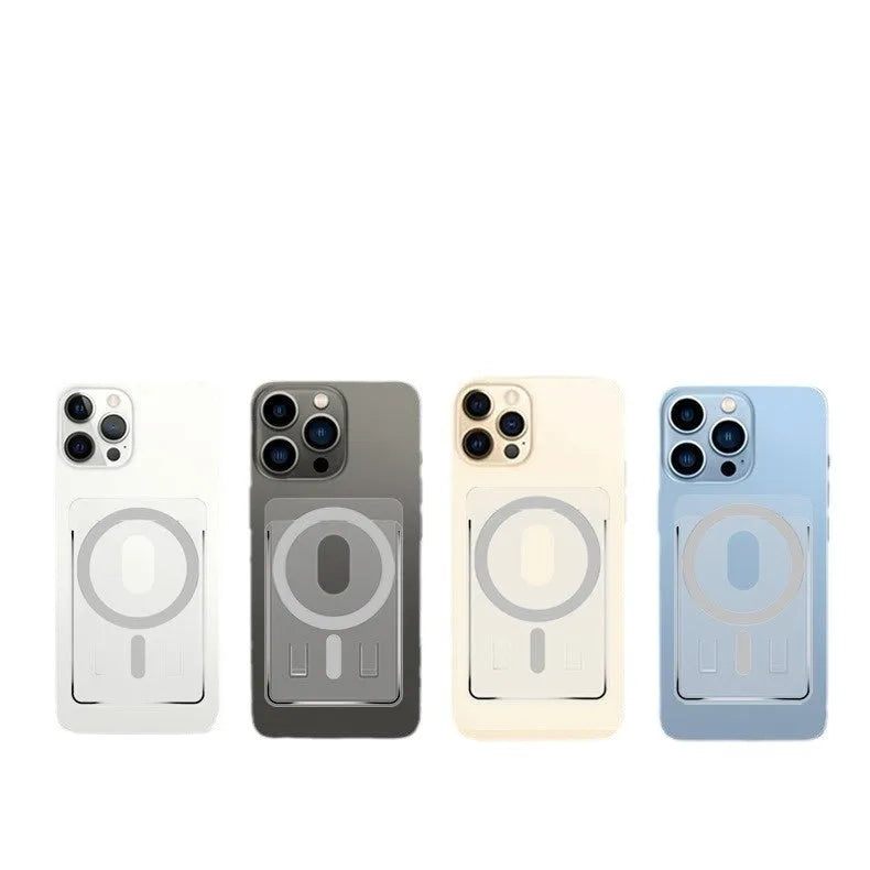 Transparent PC magnetic phone card holder with frosted style showing a card inserted