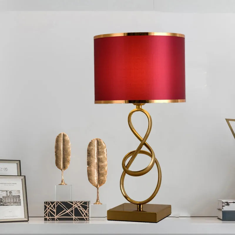 Creative bedside lamp with electroplated imitation copper finish, white or red colour, button switch