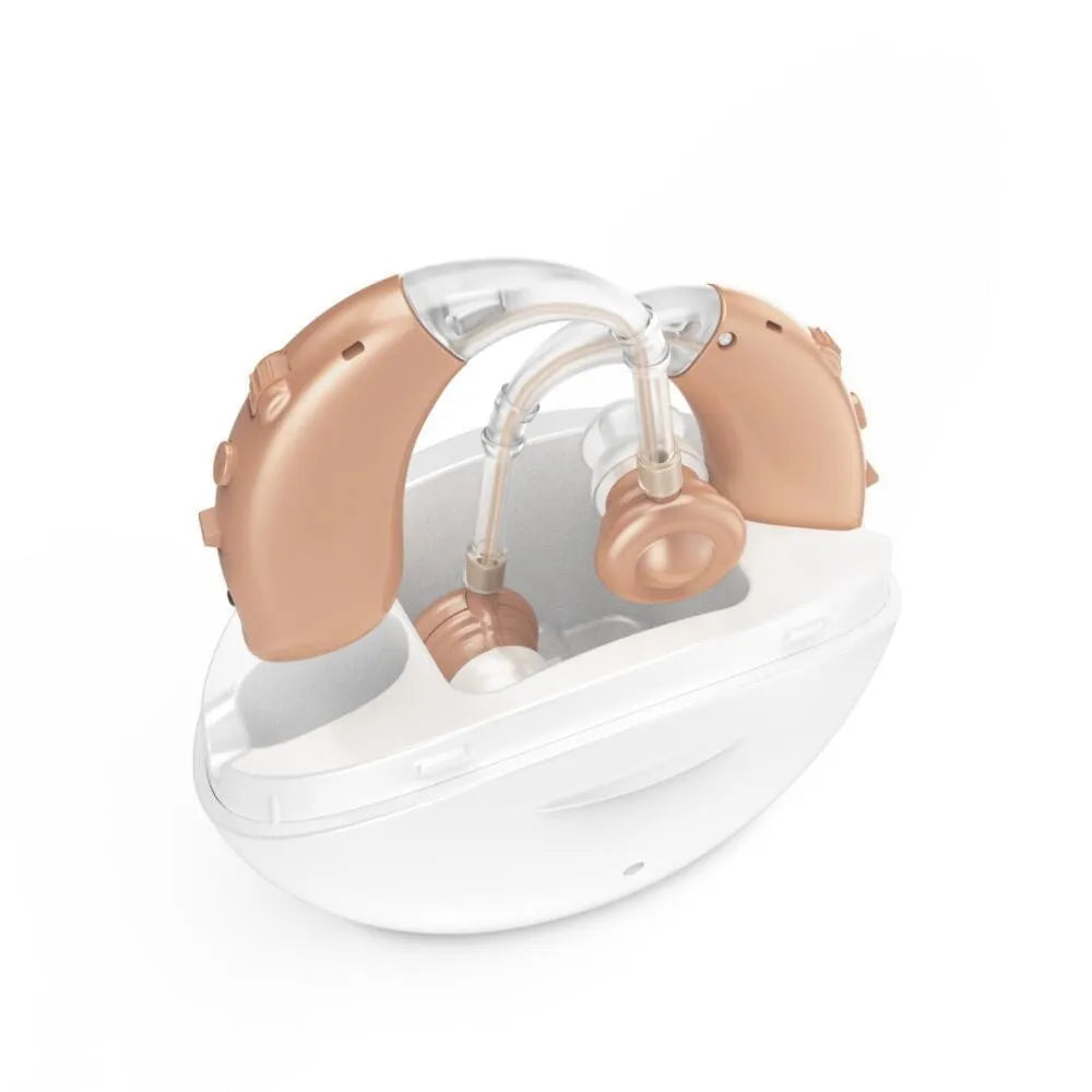 Rechargeable hearing aid for elderly dual-machine wireless ear back beige with USB charger
