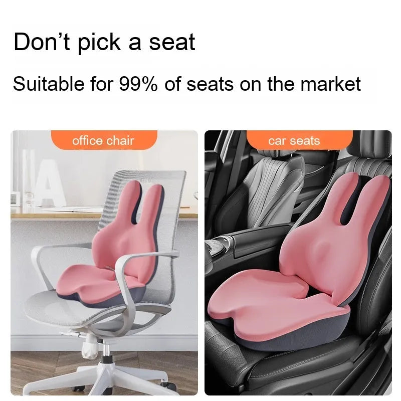 Car seat cushion and lumbar support pad set in a choice of five colours on a car seat.