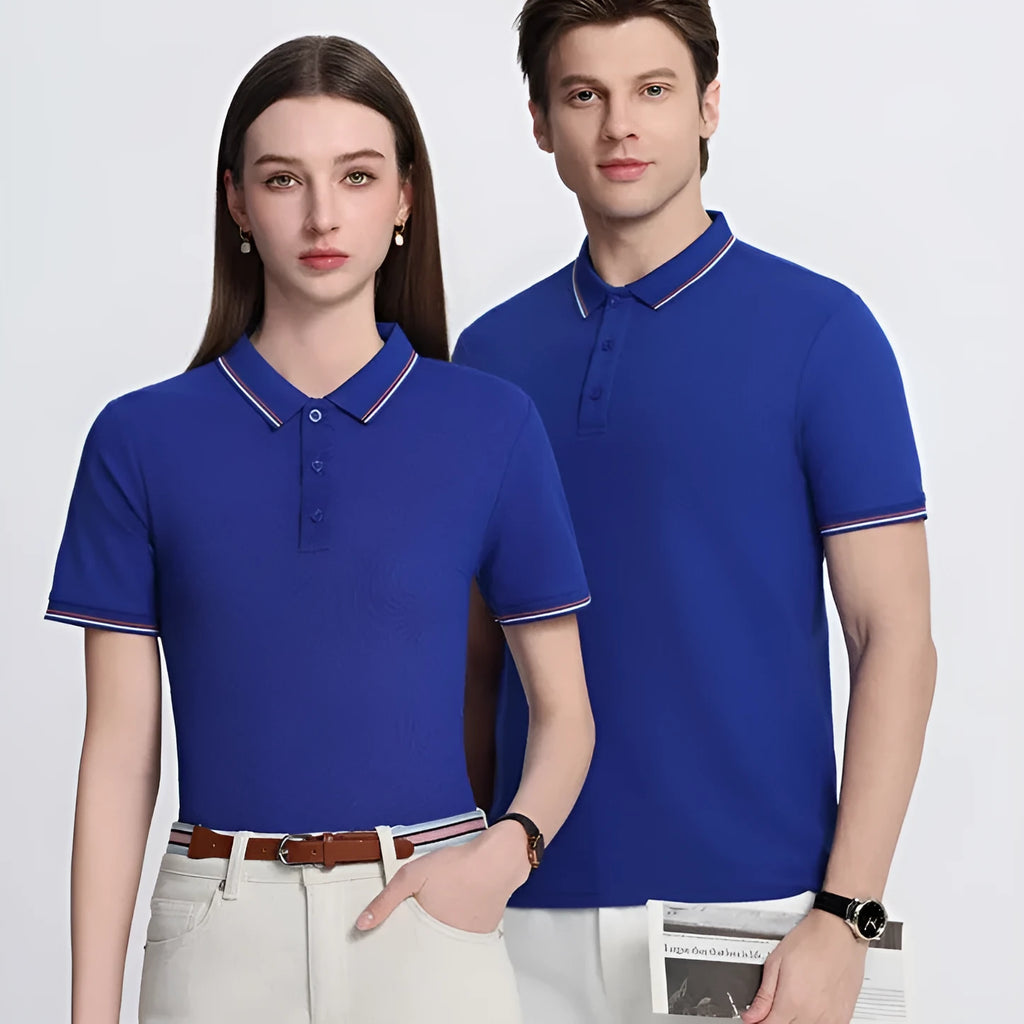 Solona ice-feeling short sleeve work polo shirt in multiple colours on a hanger.