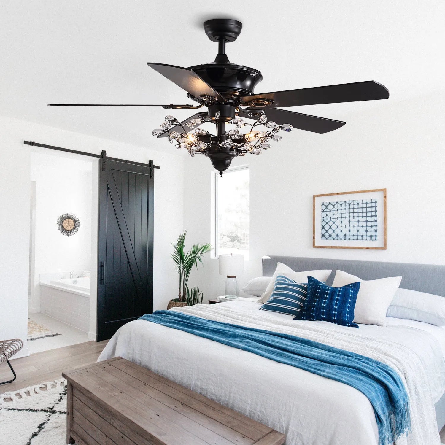 Wooden fan lamp with remote control, 52 inch blade span, wood lampshade and blades, for living room ceiling installation