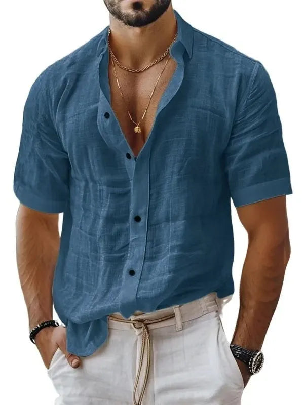 Men's short sleeve lapel shirt in solid colour with cardigan style design