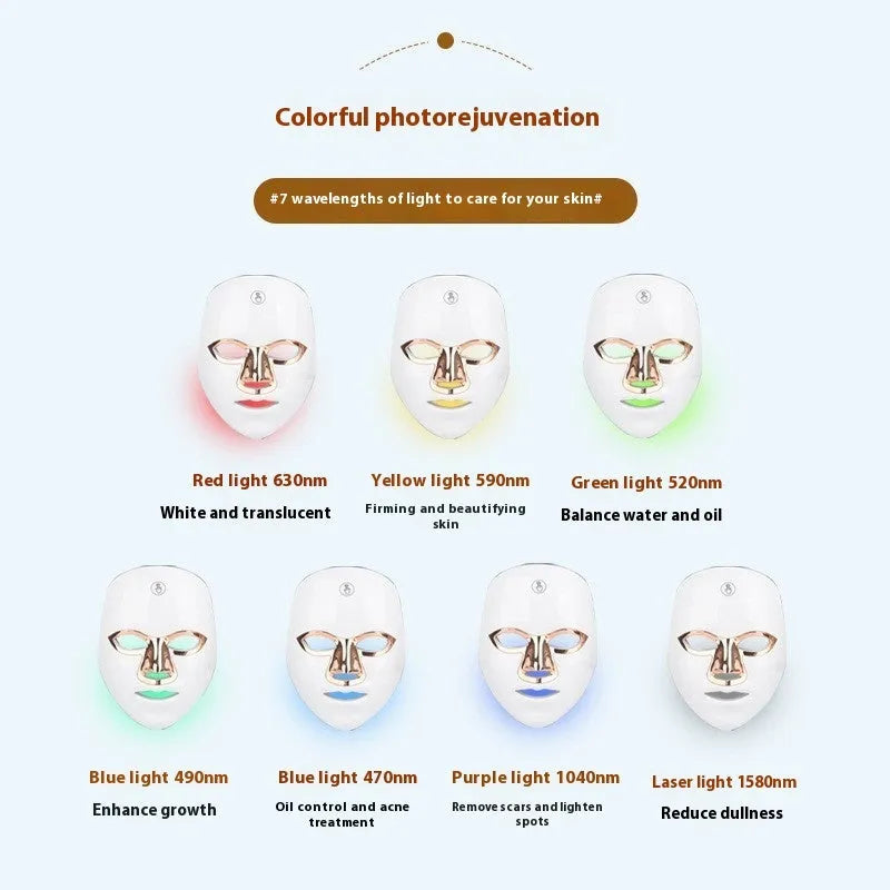 Rechargeable manual touch LED beauty mask in black, white, or rose gold accents on a white background