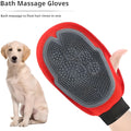 Red pet bathing glove grooming mitt with integrated cleaning brush tool for dog cat washing