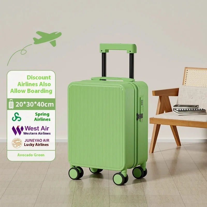 PC trolley case zipper suitcase in solid colour with universal wheels for business travel, available in 16-19 inch sizes