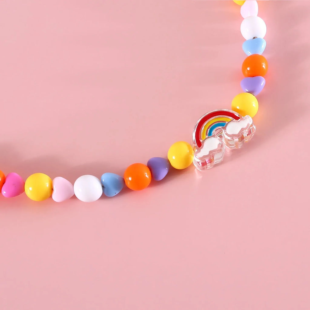 Colourful plastic bead cat necklace with small flower pattern on adjustable cord