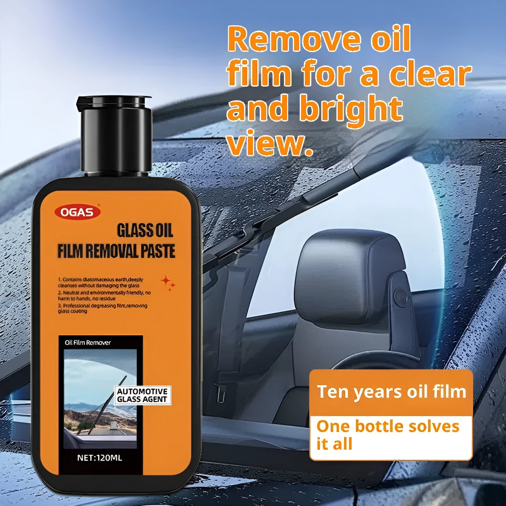 Heavy-duty car glass degreasing cleaning paste with oil film remover in 150ml bottle and cleaning brush