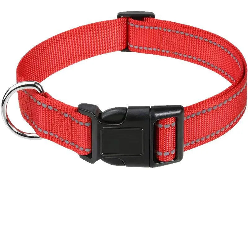 Adjustable chest strap dog collar in nylon material showing colour options