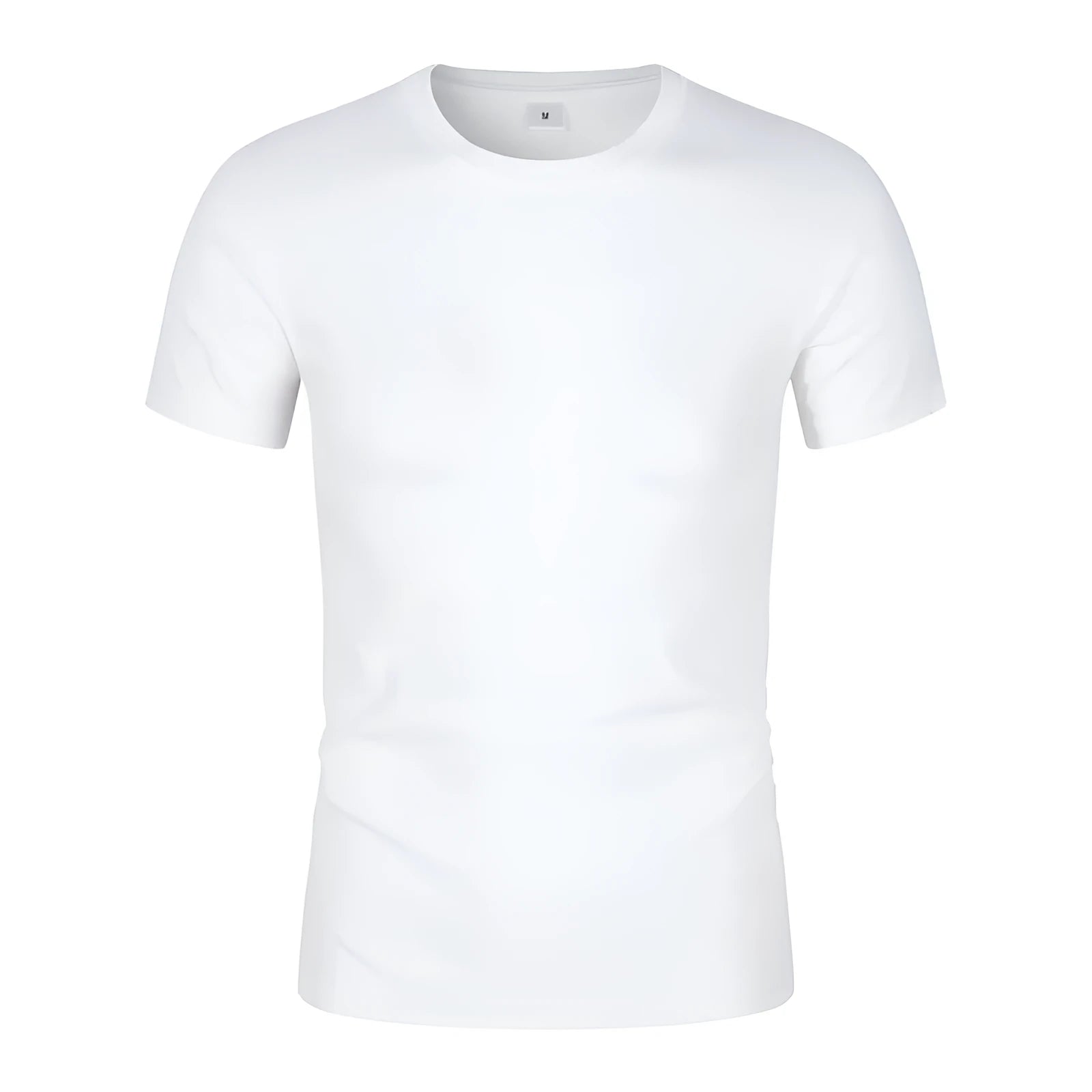 Men's solid black and white CVC cotton short-sleeved t-shirt with round neck.