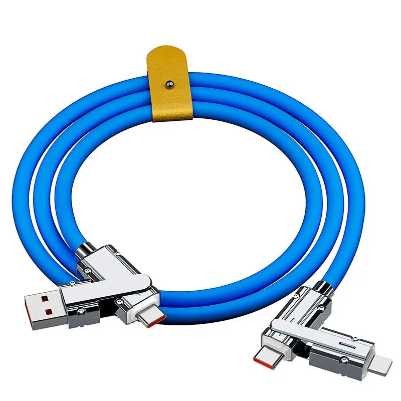 Orange fast-charging cable with Lightning and Type-C connectors, 1 metre long with zinc alloy ends.