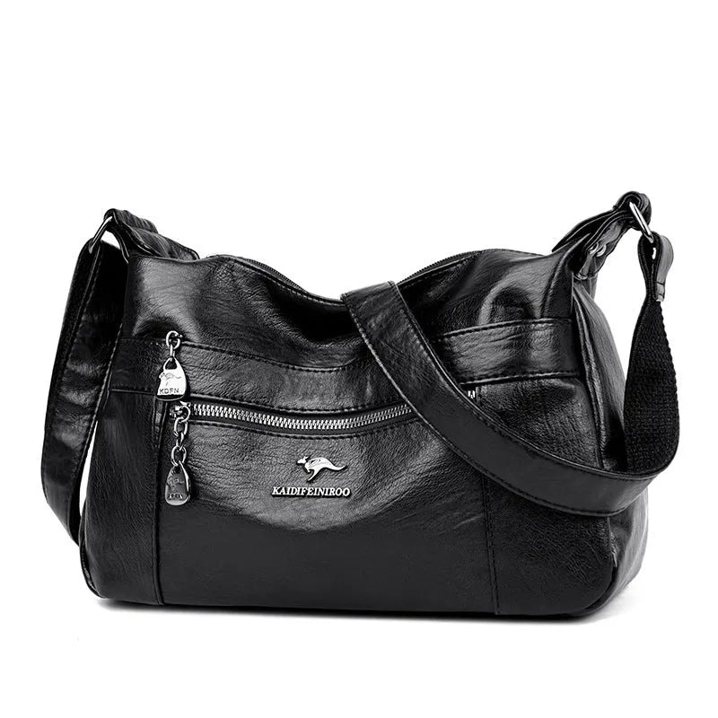 Single-shoulder women's bag in PU with soft build, urban minimalist style, shown in black, yellow, gray, red, green, blue, or purple