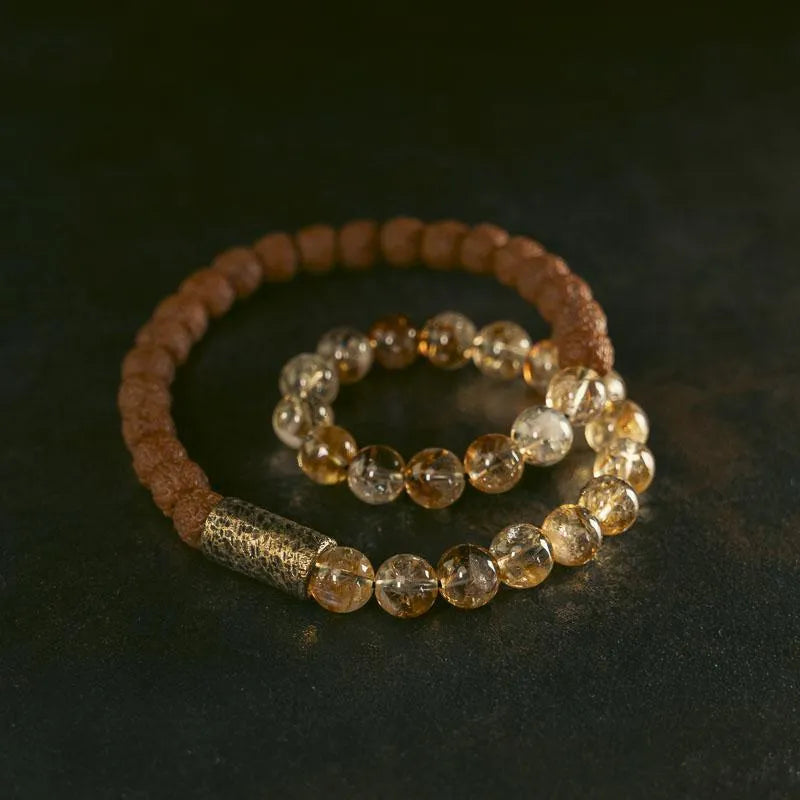 Retro-style double circle LCD bracelet showing natural citrine colour display on wrist
