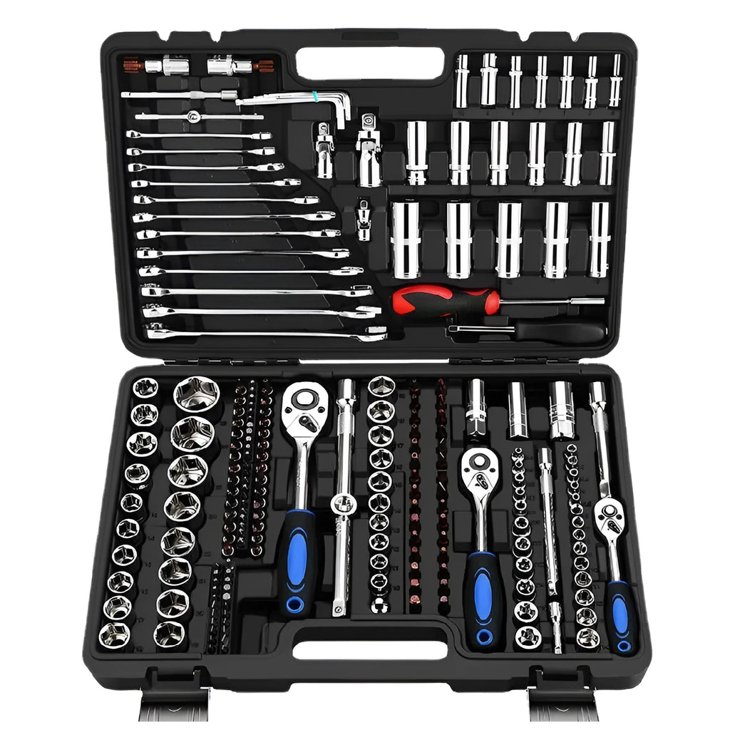 46-piece chromium vanadium steel socket ratchet wrench set in black storage box