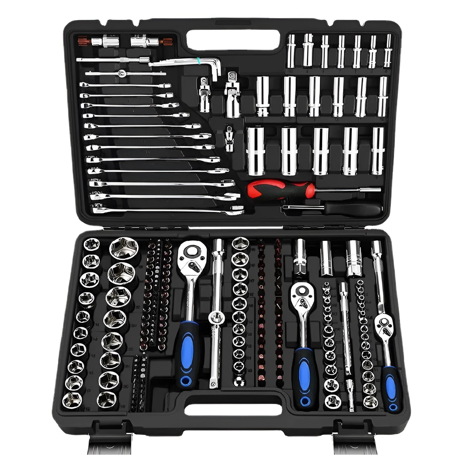 46-piece chromium vanadium steel socket ratchet wrench set in black storage box