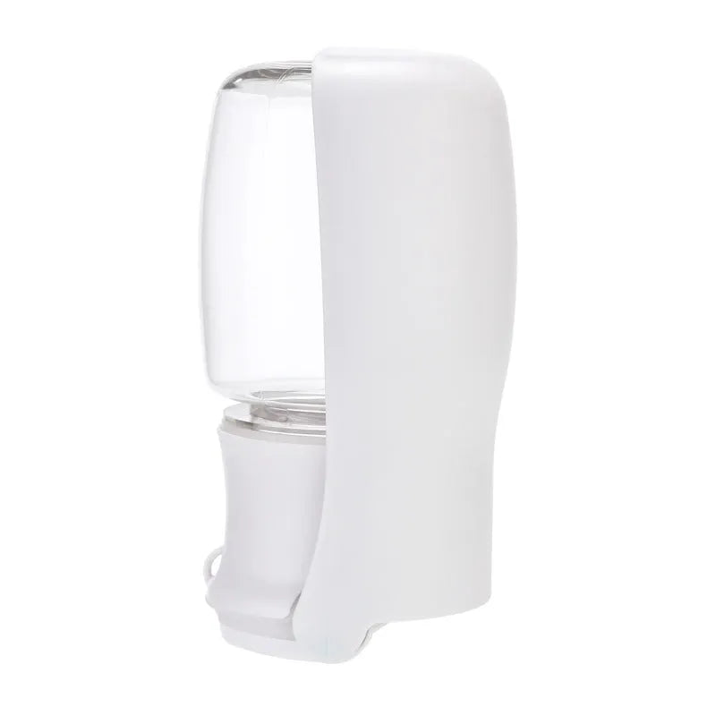Foldable plastic dog water bottle dispenser in blue, pink, or white with 350ml or 550ml capacity