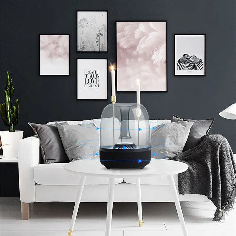 Blue glass desktop mini Bluetooth speaker with USB and bass, black option, 110x110x150mm