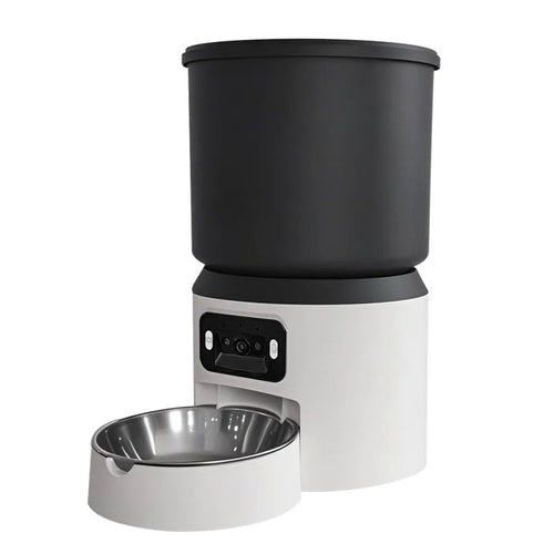 4L smart pet feeder with timing and remote monitoring featuring rotatable camera and stainless steel bowl options
