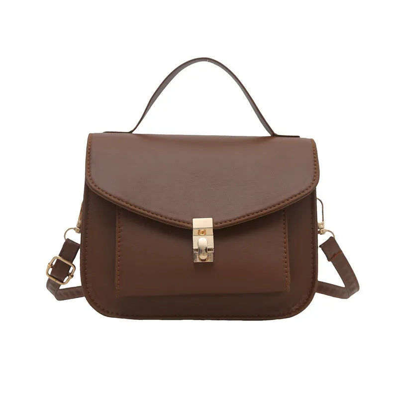 Retro style horizontal square messenger bag in PU leather with crossbody strap