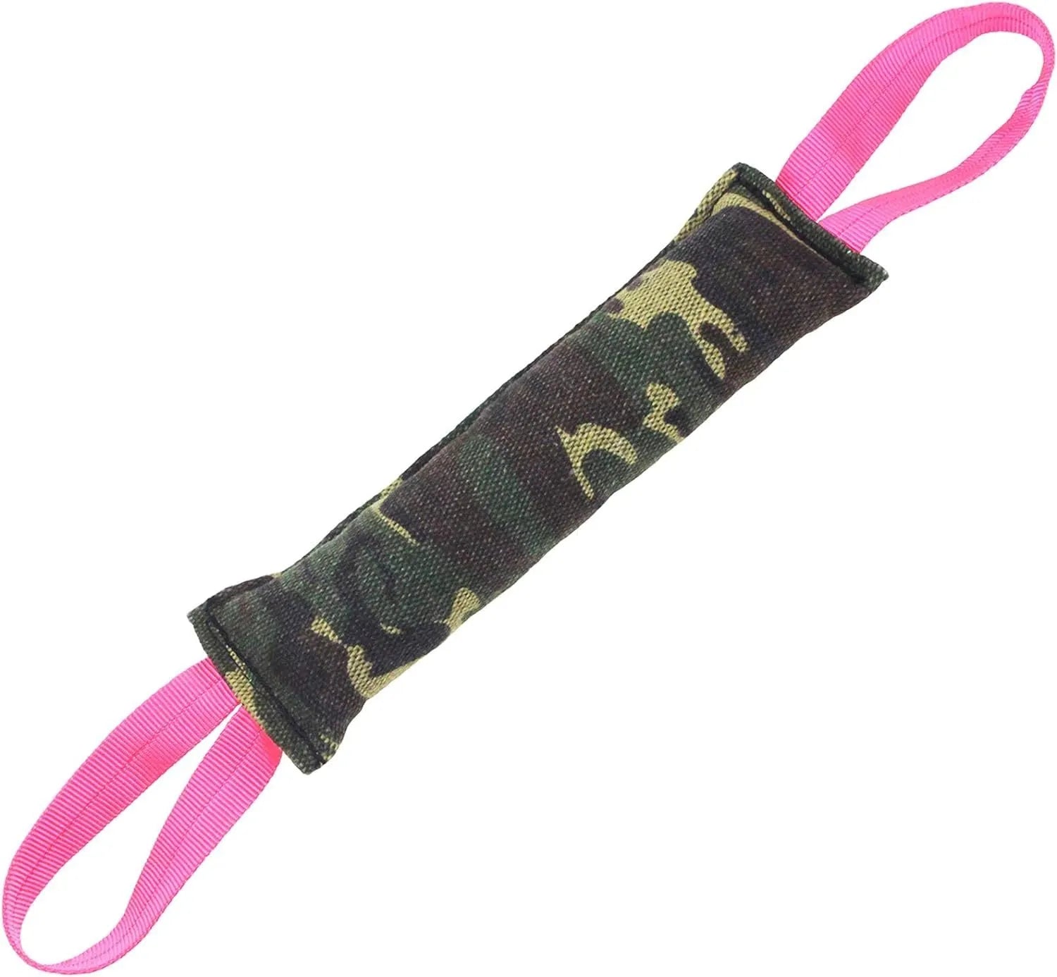 Beige jute dog tug toy with two handles measuring 30cm long for interactive training play