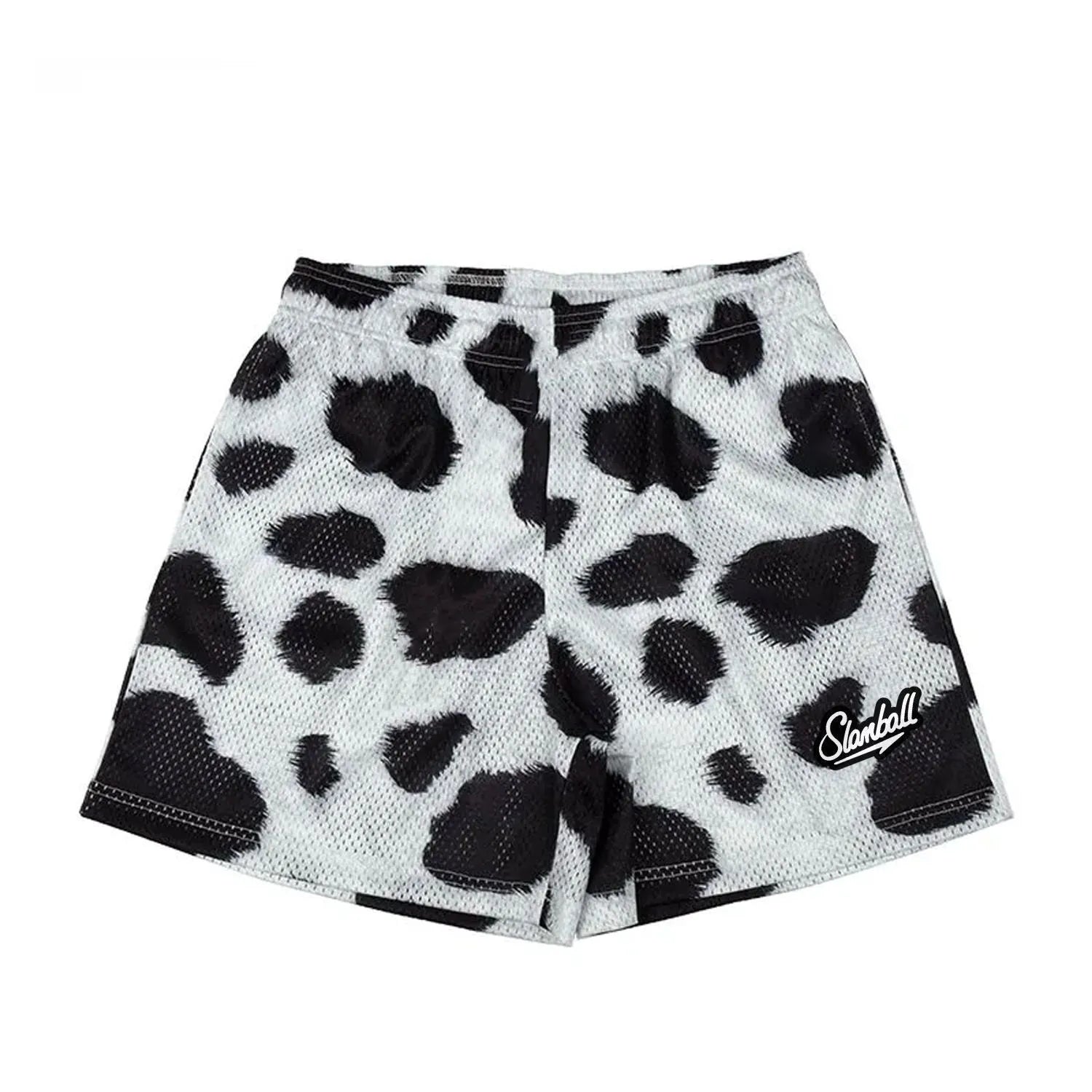 Men's leopard print quick-dry fitness shorts with mid waist and athletic cut