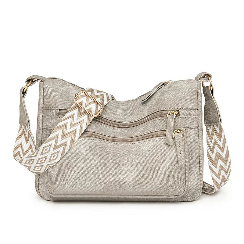 Large capacity one shoulder crossbody bag for women, soft PU leather, waterproof and wear-resistant, outer sandwich pocket, zippered change pocket, available in five colours