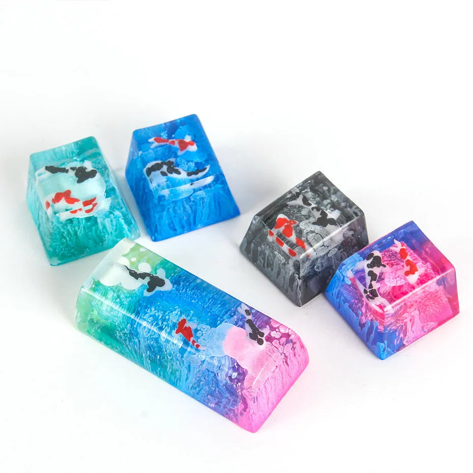 Scenery koi fish pattern resin keycap for Cherry MX switch mechanical keyboard backspace position