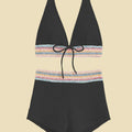 Women's high waist bikini swimsuit with split leg design in blue colour
