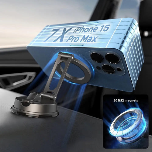 Black H154 car magnetic phone holder with suction cup mounted on a car windscreen