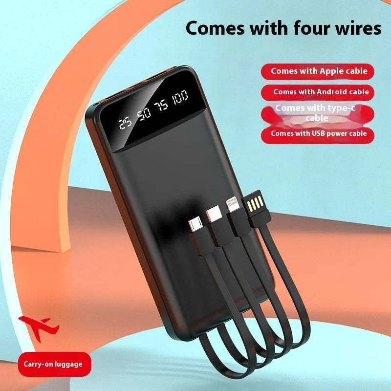 20000 mAh power bank with optional USB cable in black, white or red colours