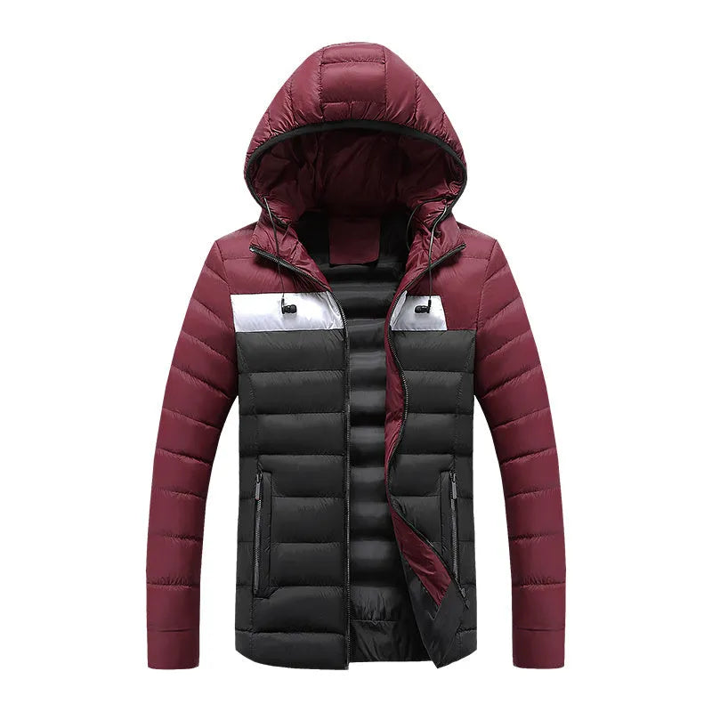 Men's winter work cotton coat with washed cotton filling in black, side view on model