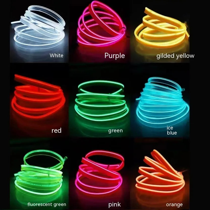 Six-metre long USB-powered LED light strip for car interior ambient lighting in ten colour variants.