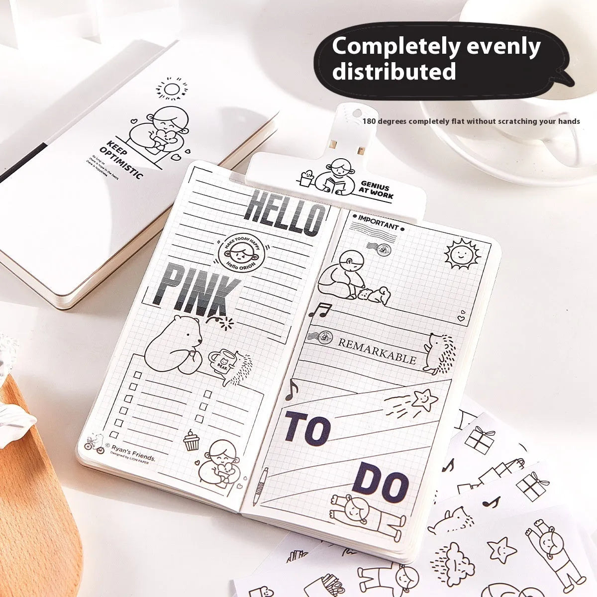 A5 simple plaid paper notebook with a white cover and a pair of decorative stickers.