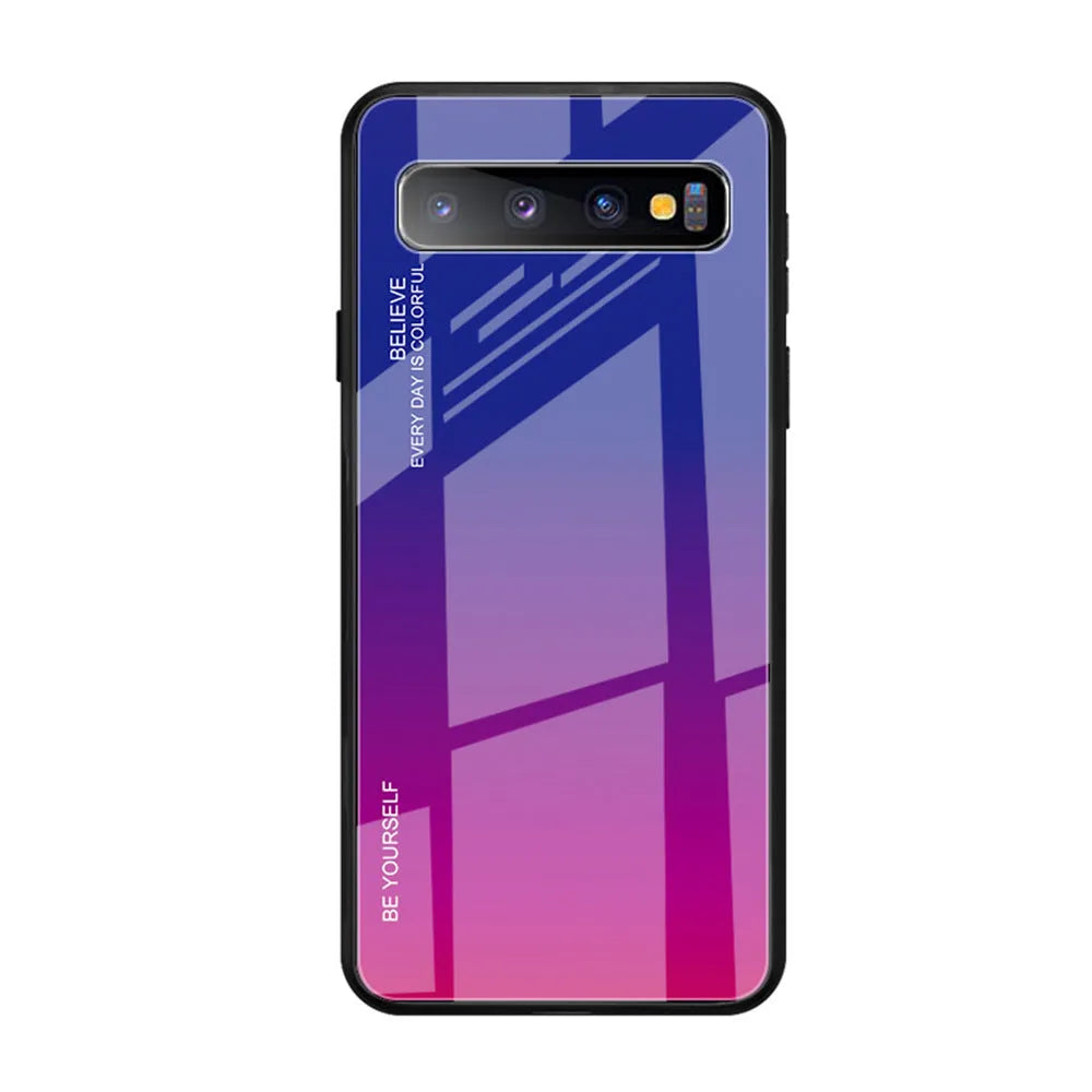 Gradient glass phone case for Samsung A series showing back cover with TPU frame and colour transition finish