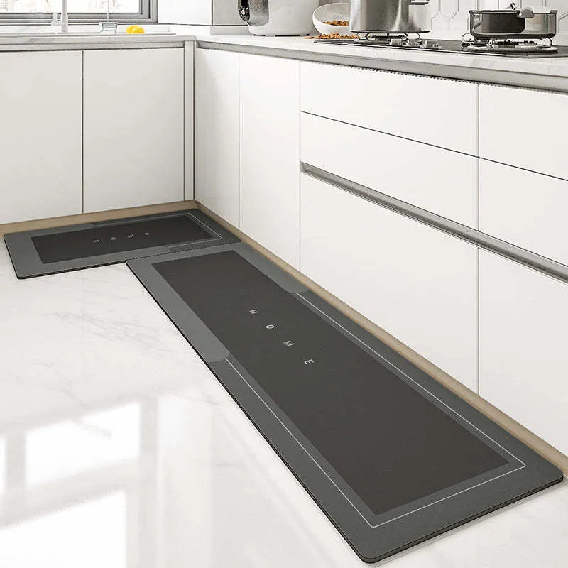 Blended fabric bathroom floor mat in blue, available in oval and rectangular shapes.