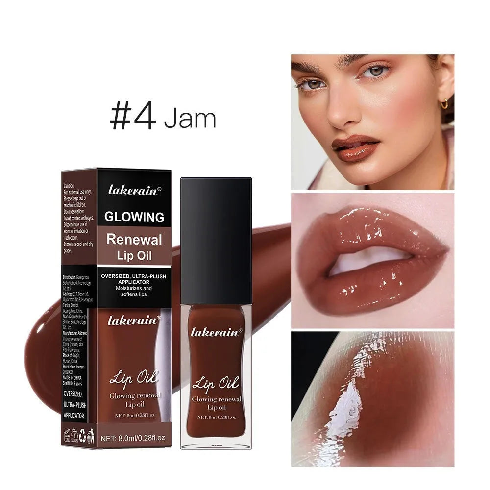 Lip gloss tube in one of seven colours: coral, clear, honey, jam, pink, red, or rose.