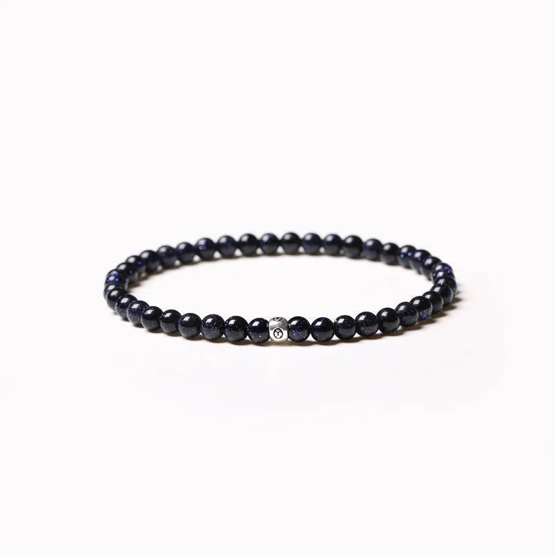 Agate bracelet with Obsidian, blue San and black agate 4mm beads in geometric chamfered design