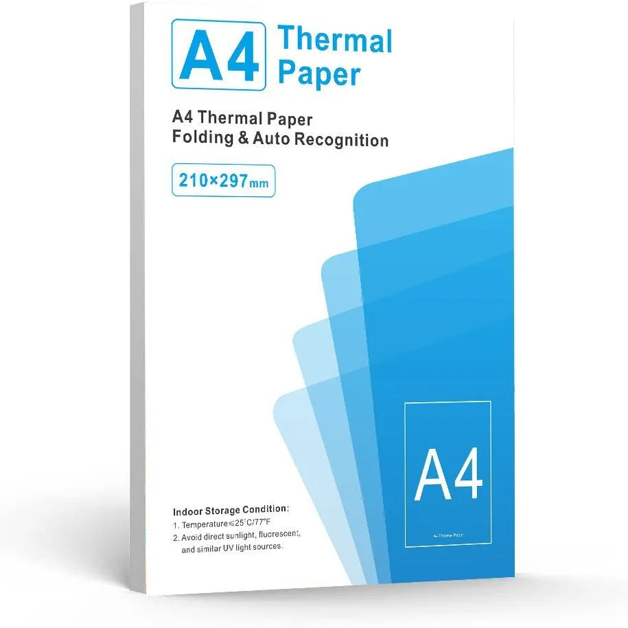 White A4 quick-drying three-proof thermal paper 210x297mm for portable printers, 100 or 200 sheets folding format