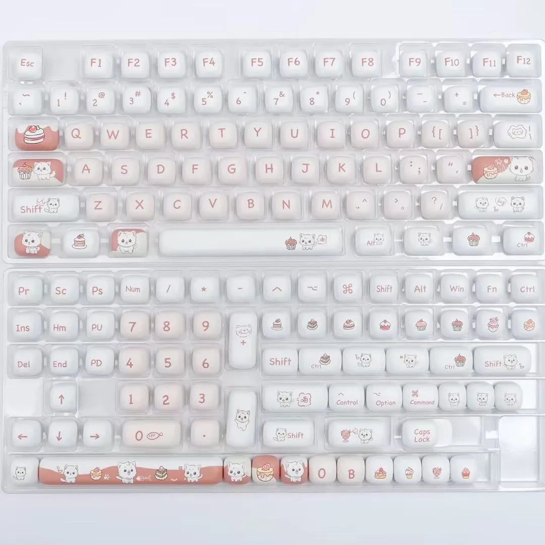 Dessert cat cartoon sublimation key caps for mechanical keyboards in round MOG style