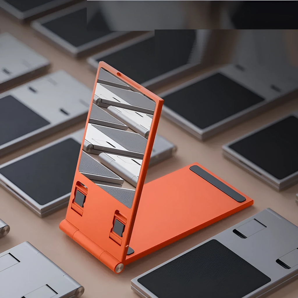Desktop folding portable mobile phone holder with mirror in metal alloy, T4 Green colour, simple style