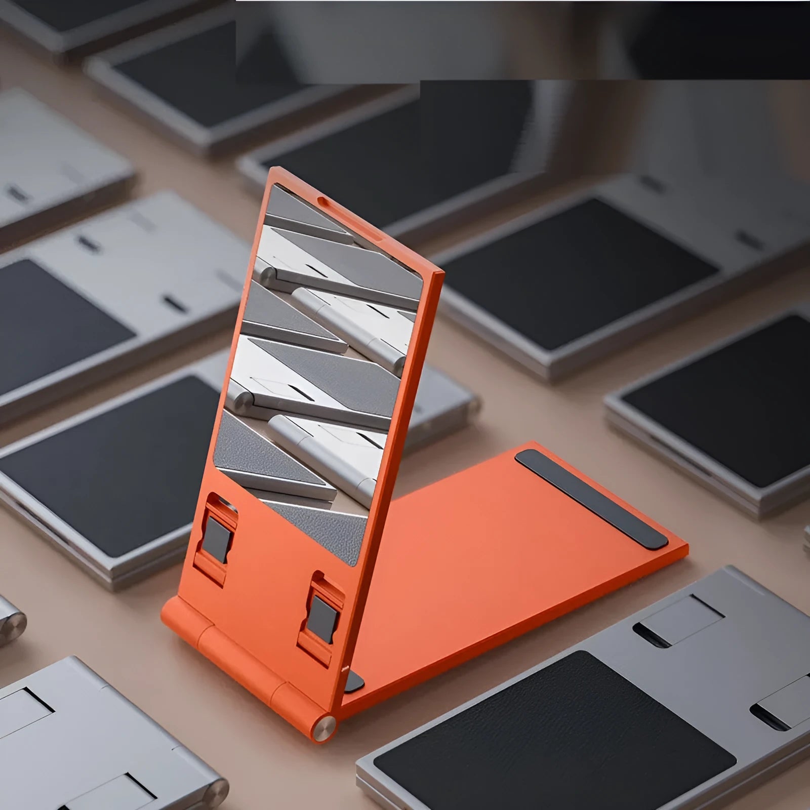 Desktop folding portable mobile phone holder with mirror in metal alloy, T4 Green colour, simple style
