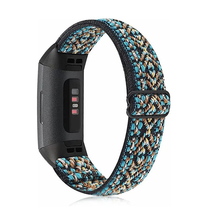 Nylon elastic strap with metal toe cap for Fitbit Charge 6, black colour variant
