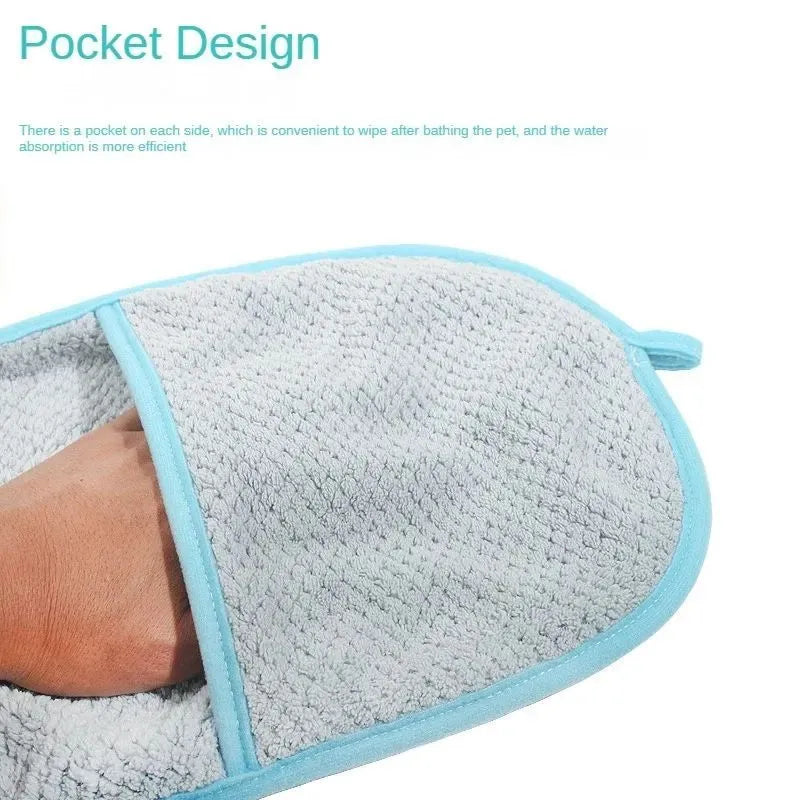 Pet super absorbent towel with pocket scrub gloves in beige, 60x25cm, for cats and dogs
